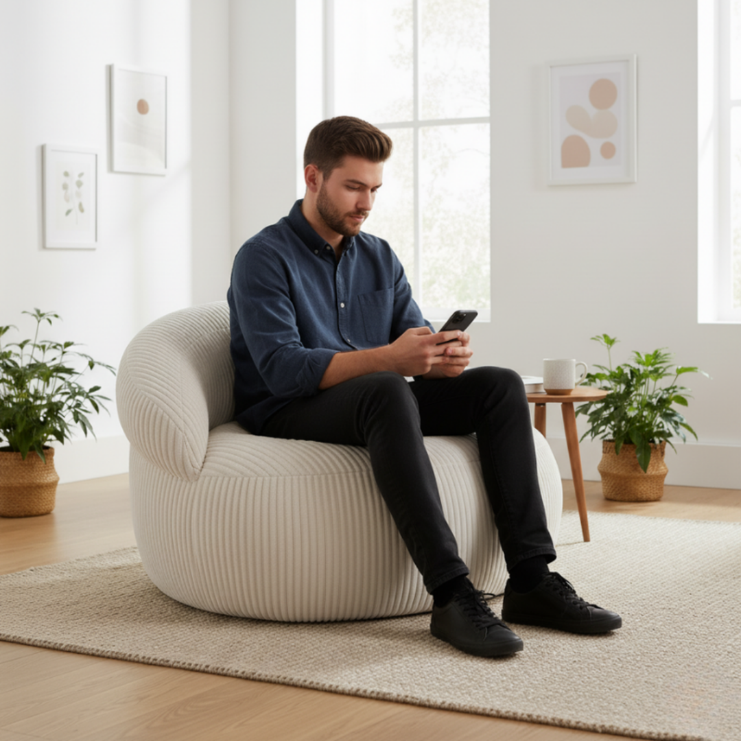 Pouf XXL Déhoussable En Velours Côtelé - 110 X 100 Cm