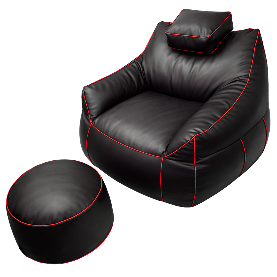 Pouf gaming en similicuir - 100x110 cm + Repose-pieds