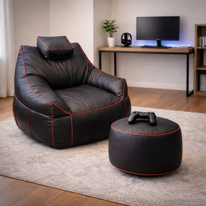 Pouf gaming en similicuir - 100x110 cm + Repose-pieds