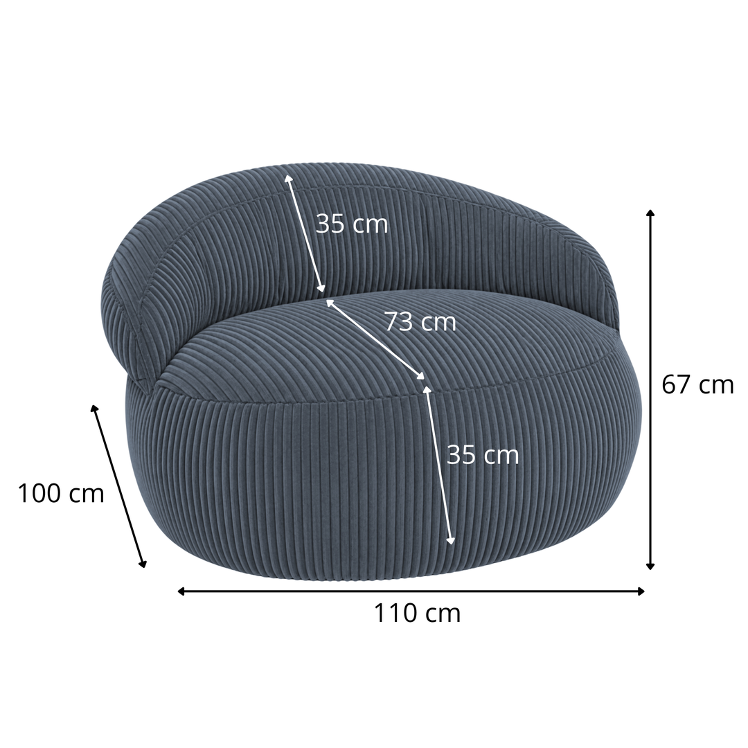 Pouf XXL Déhoussable En Velours Côtelé - 110 X 100 Cm