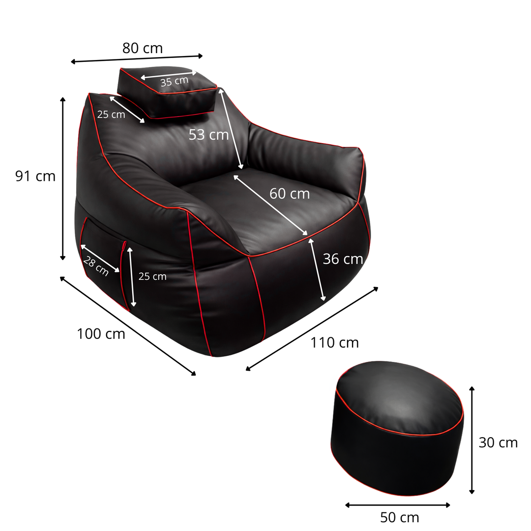Pouf gaming en similicuir - 100x110 cm + Repose-pieds