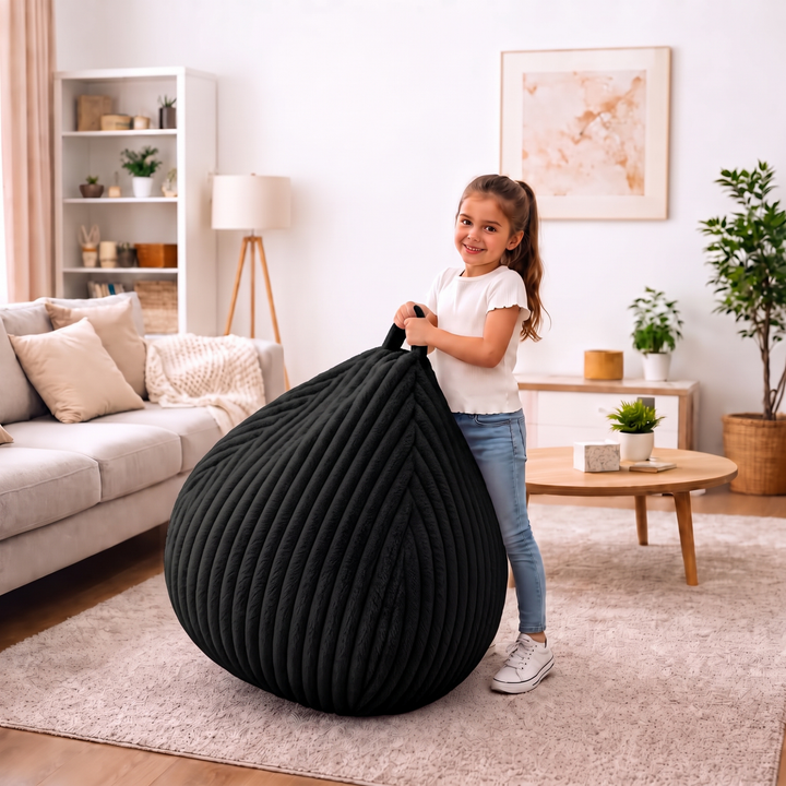 Pouf Poire Fourrure Côtelée Déhoussable - 80x70 Cm
