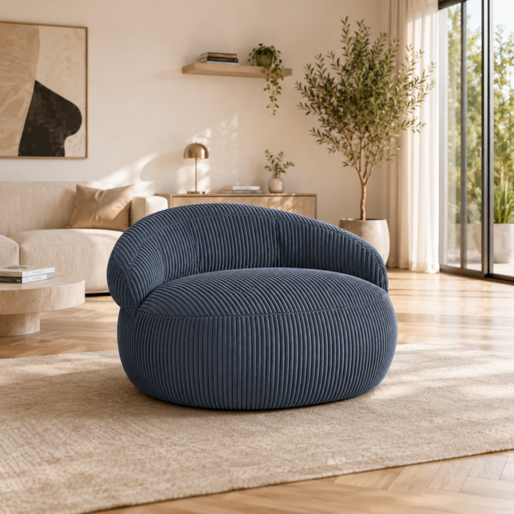 Pouf XXL Déhoussable En Velours Côtelé - 110 X 100 Cm