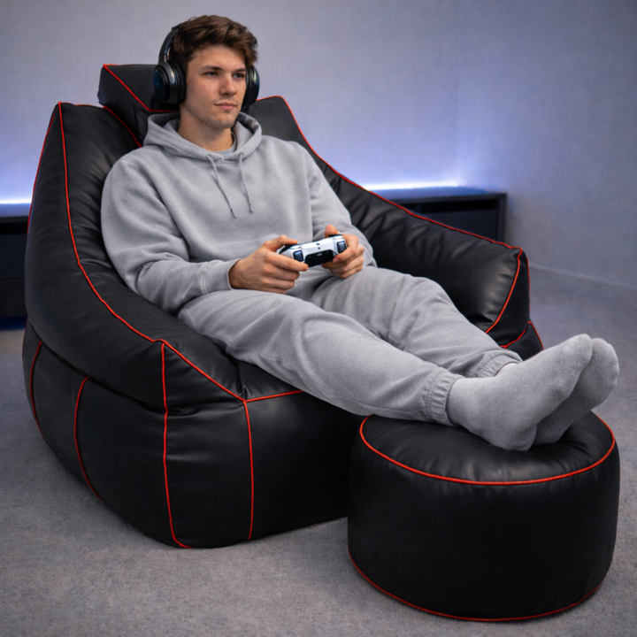 Pouf gaming en similicuir - 100x110 cm + Repose-pieds