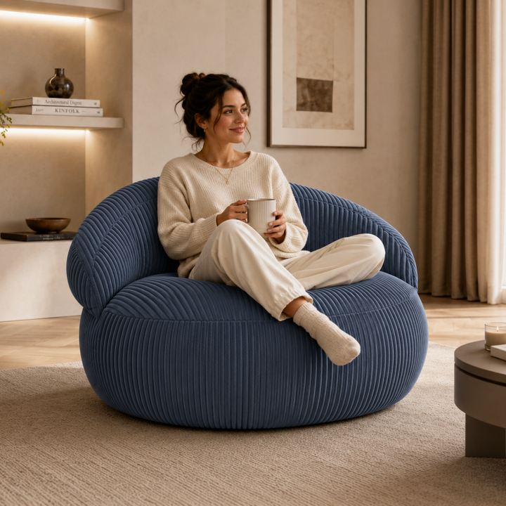 Pouf XXL Déhoussable En Velours Côtelé - 110 X 100 Cm