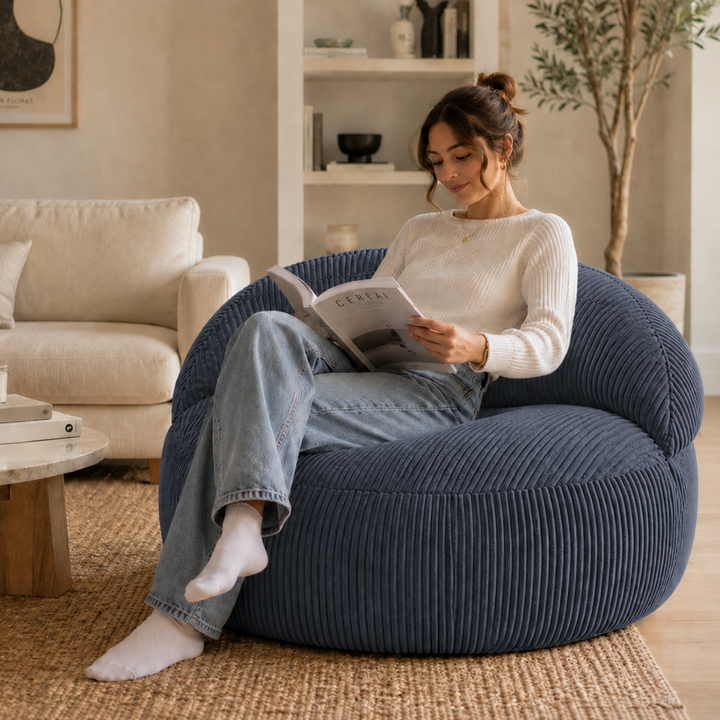 Pouf XXL Déhoussable En Velours Côtelé - 110 X 100 Cm