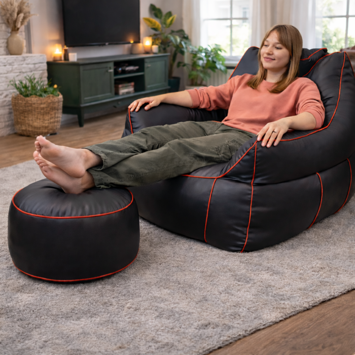 Pouf gaming en similicuir - 100x110 cm + Repose-pieds