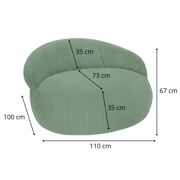 Pouf XXL Déhoussable En Velours Côtelé - 110 X 100 Cm