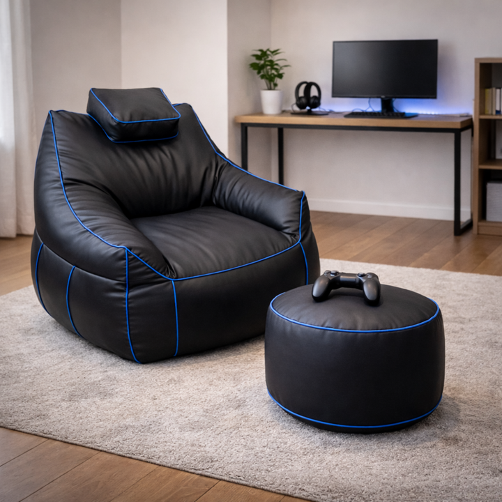 Pouf gaming en similicuir - 100x110 cm + Repose-pieds