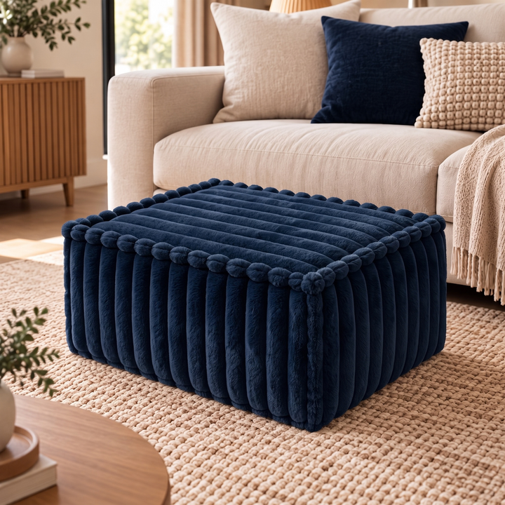 Module méridienne / repose-pieds déhoussable - Pour canapé modulable - Fourrure côtelée - 80x60 cm