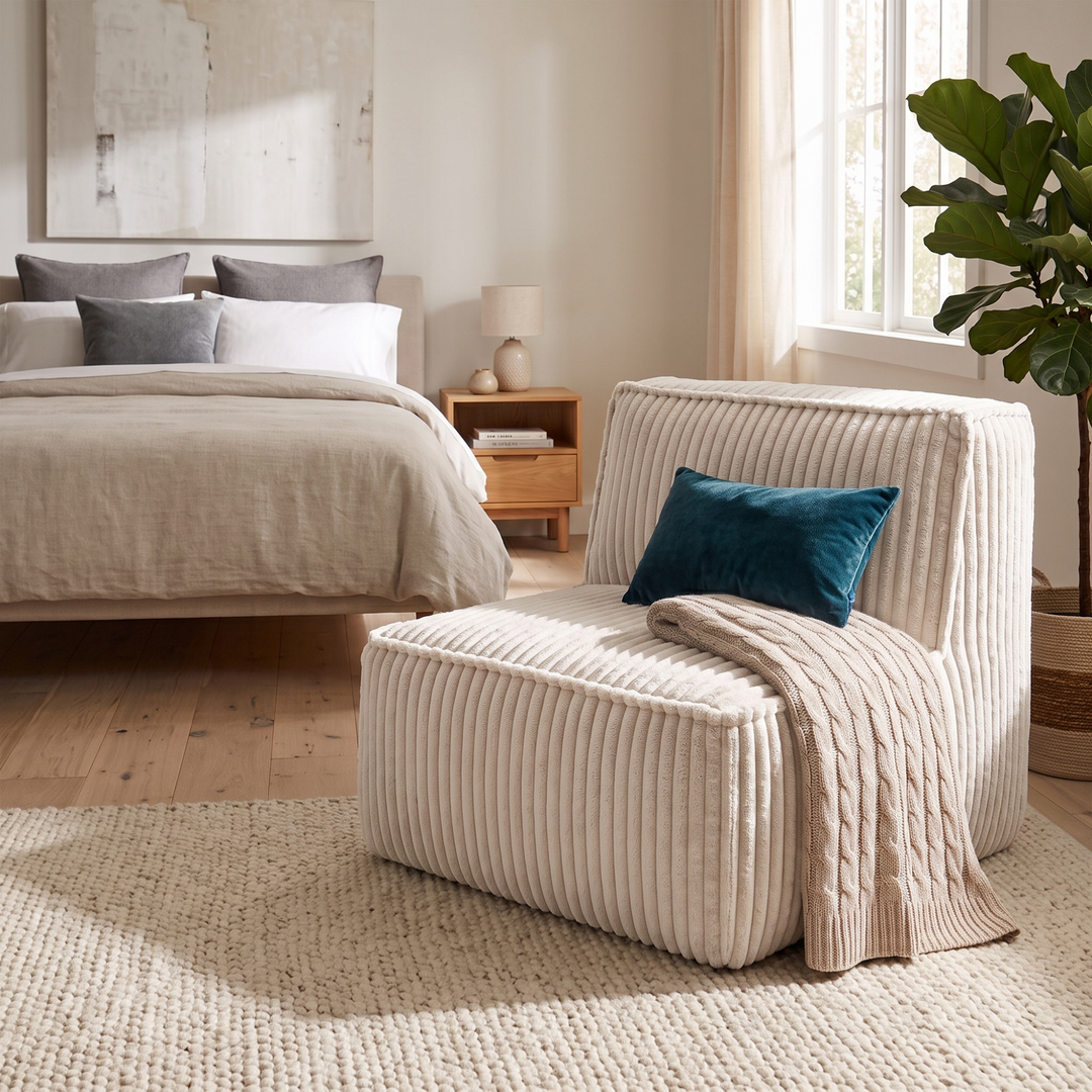 Module central déhoussable - Pour canapé modulable - Velours côtelé - 90x82 cm