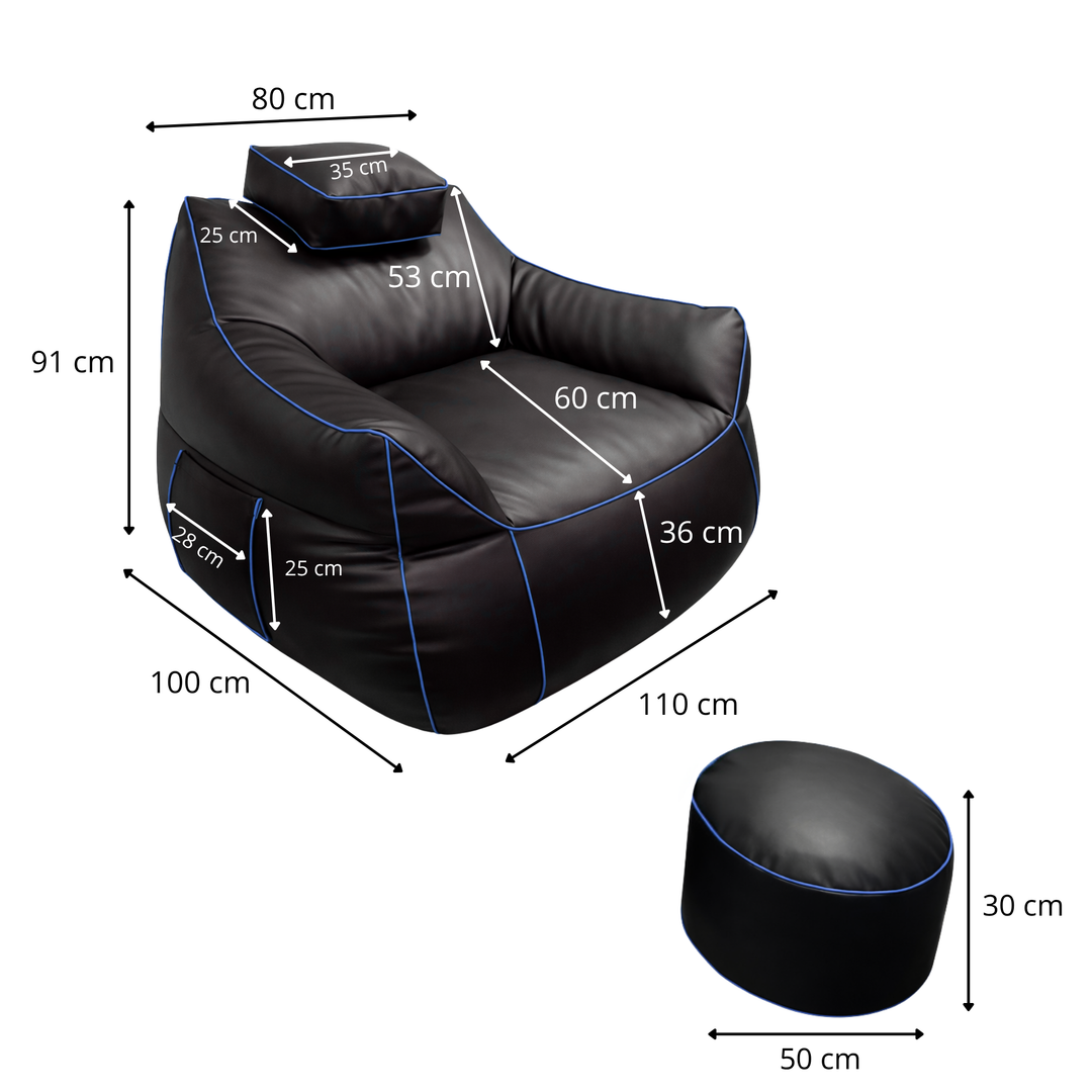 Pouf gaming en similicuir - 100x110 cm + Repose-pieds