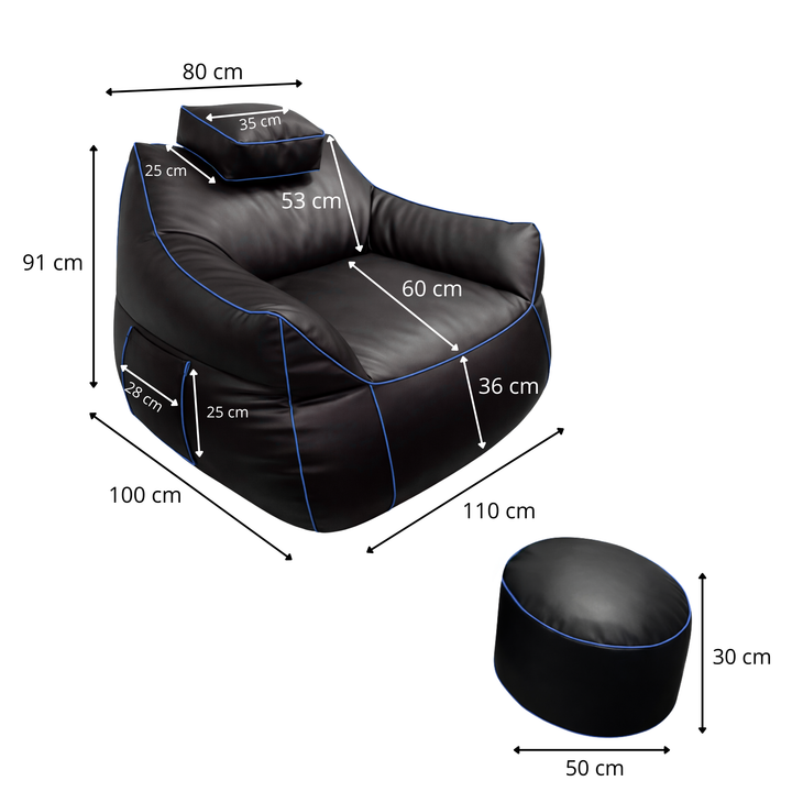 Pouf gaming en similicuir - 100x110 cm + Repose-pieds