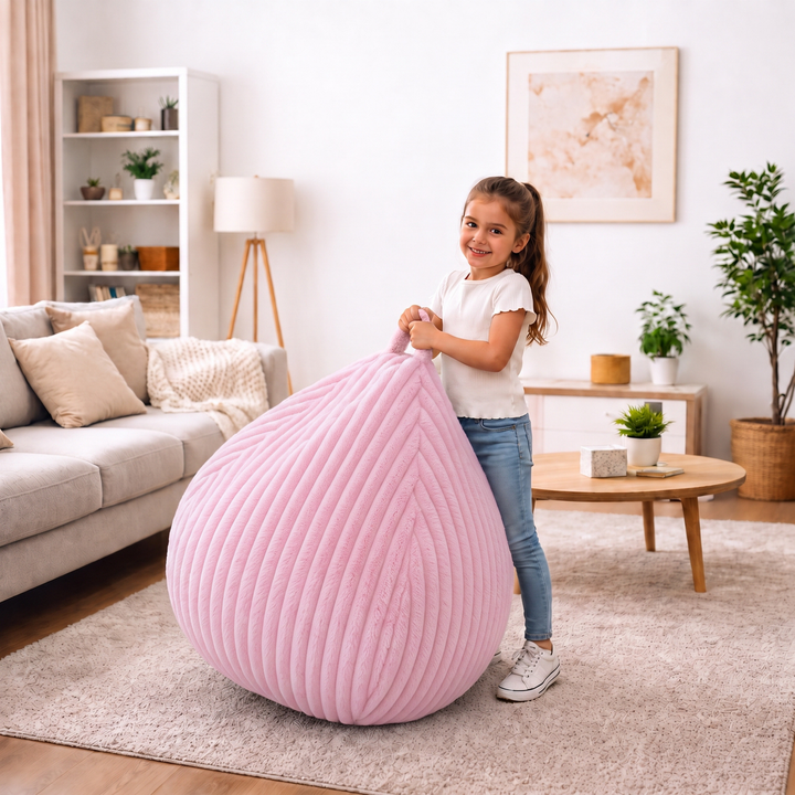 Pouf Poire Fourrure Côtelée Déhoussable - 80x70 Cm
