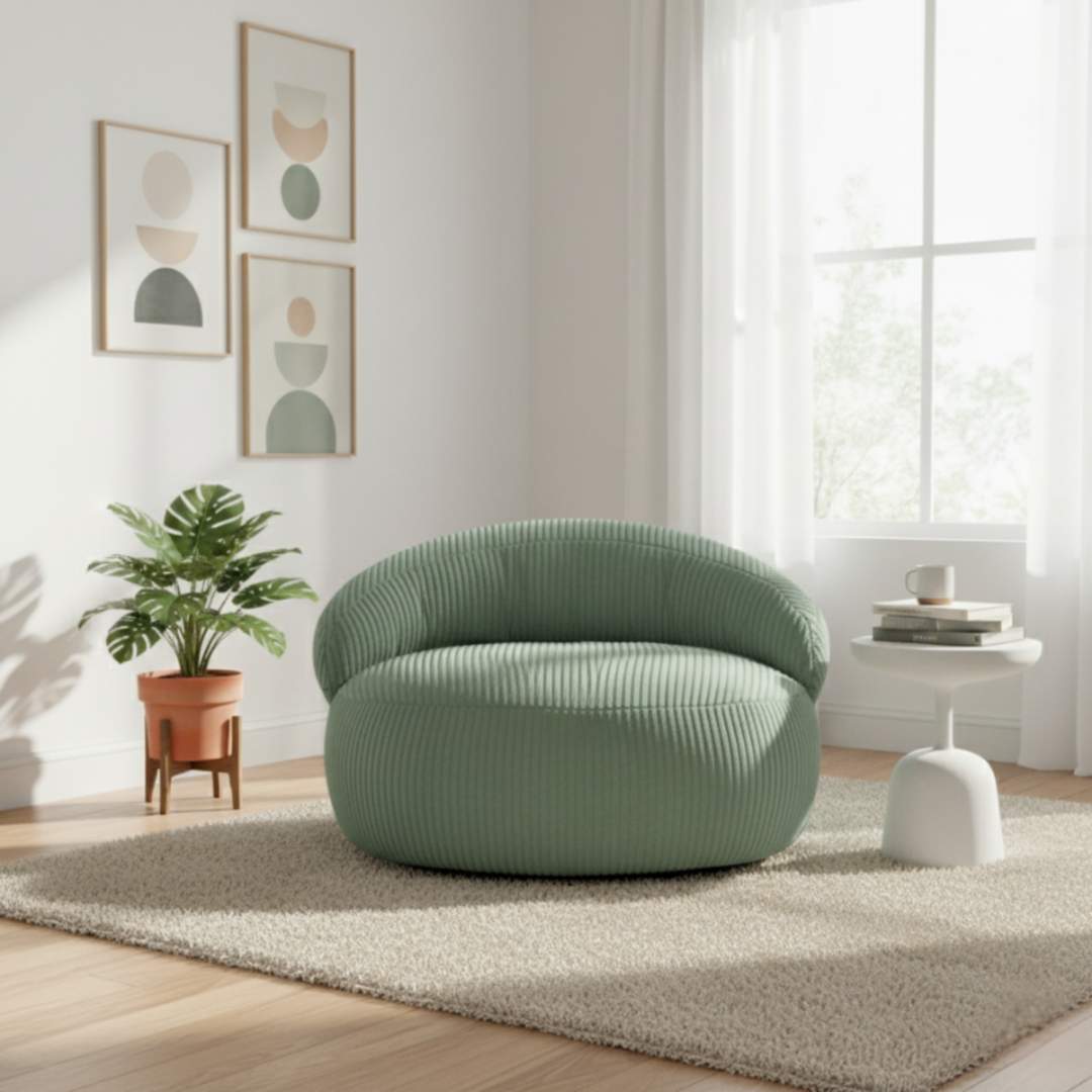 Pouf XXL Déhoussable En Velours Côtelé - 110 X 100 Cm