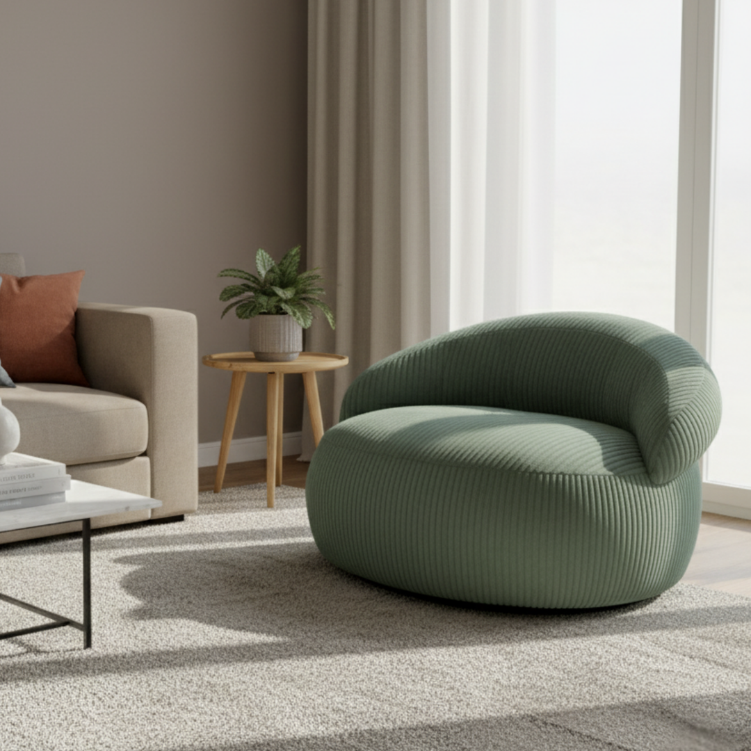 Pouf XXL Déhoussable En Velours Côtelé - 110 X 100 Cm