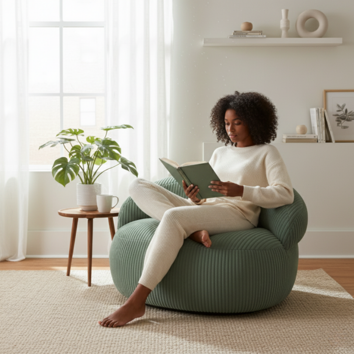 Pouf XXL Déhoussable En Velours Côtelé - 110 X 100 Cm