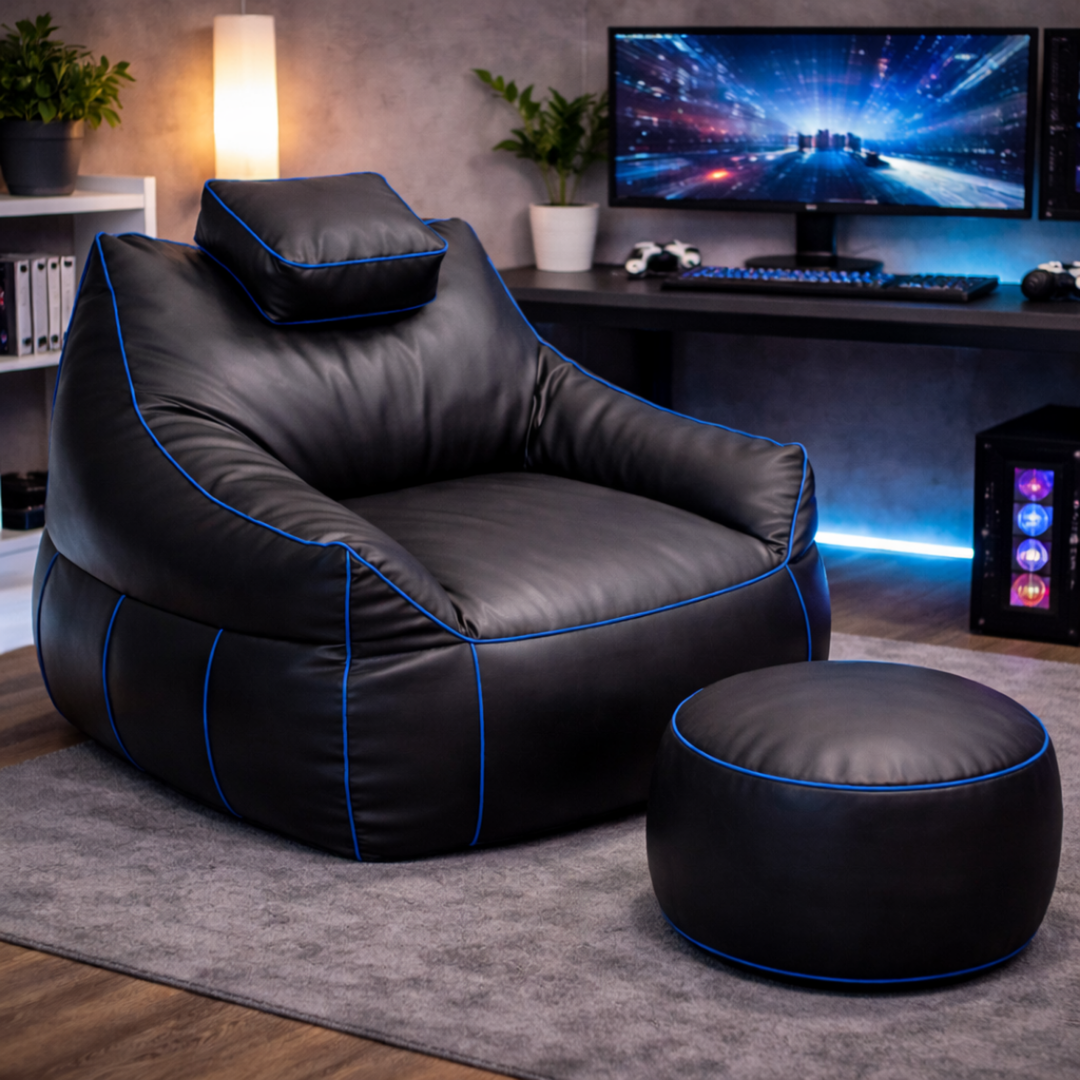 Pouf gaming en similicuir - 100x110 cm + Repose-pieds