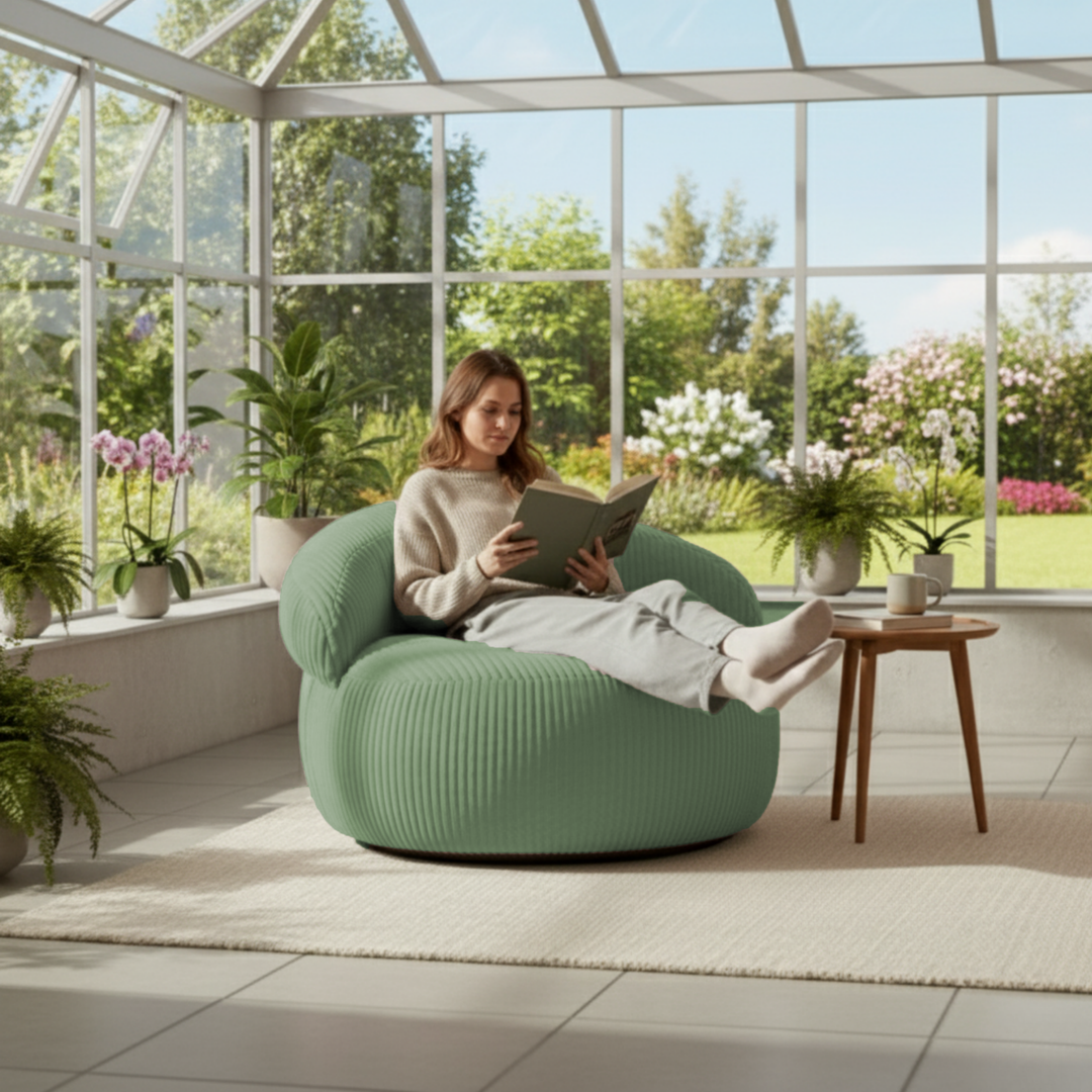 Pouf XXL Déhoussable En Velours Côtelé - 110 X 100 Cm