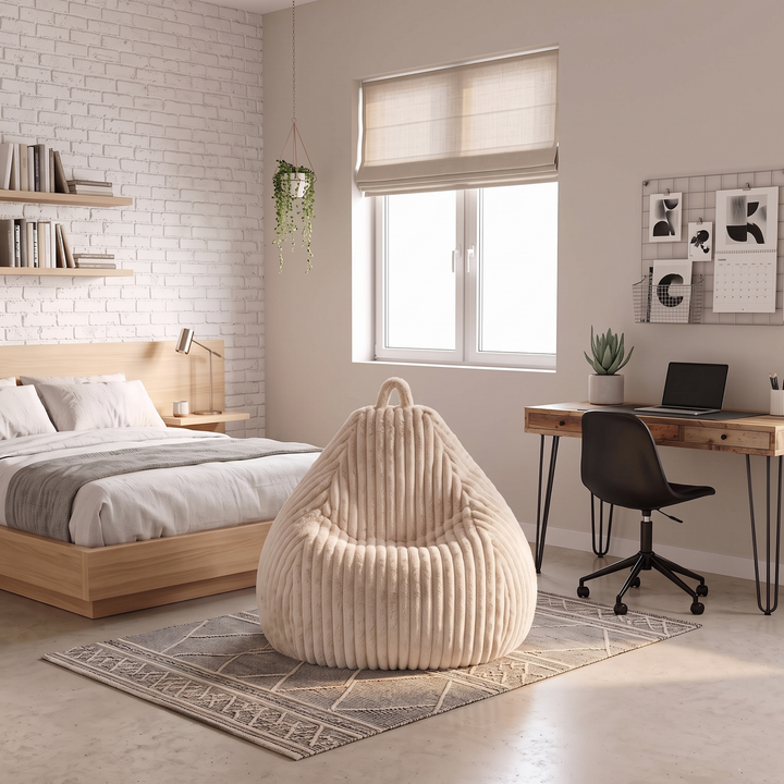 Pouf Poire Fourrure Côtelée Déhoussable - 105x85 Cm