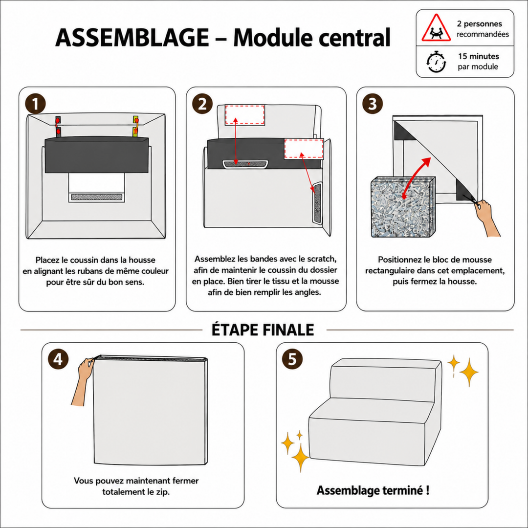 Module central déhoussable - Pour canapé modulable - Velours côtelé - 90x82 cm
