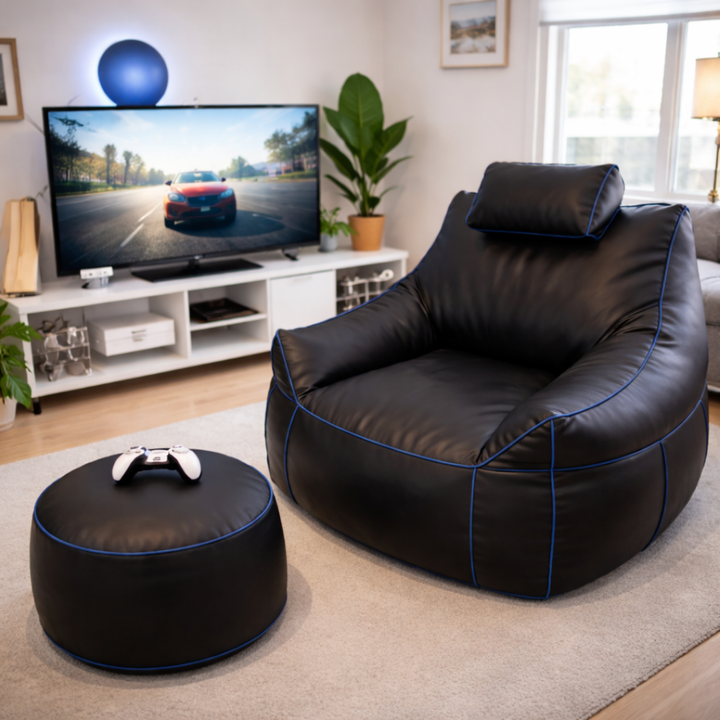 Pouf gaming en similicuir - 100x110 cm + Repose-pieds