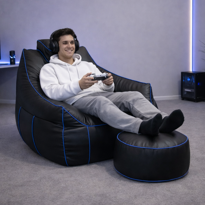 Pouf gaming en similicuir - 100x110 cm + Repose-pieds