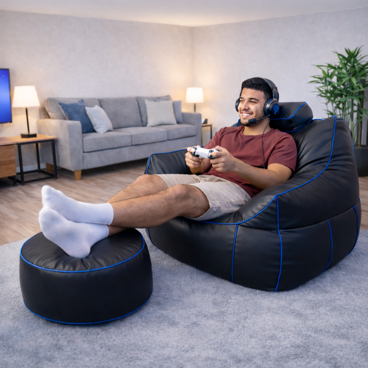 Pouf gaming en similicuir - 100x110 cm + Repose-pieds