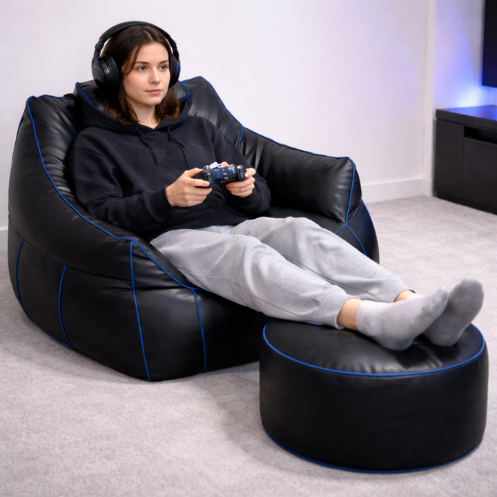 Pouf gaming en similicuir - 100x110 cm + Repose-pieds