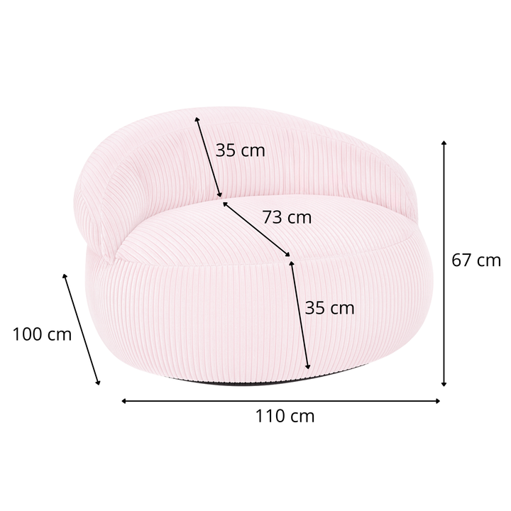 Pouf XXL Déhoussable En Velours Côtelé - 110 X 100 Cm