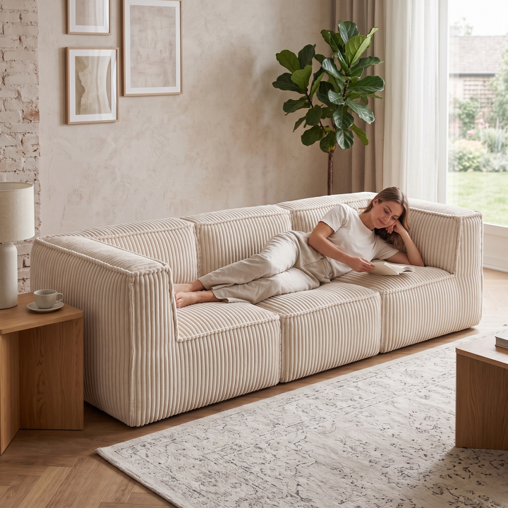 Canapé modulable 3 places déhoussable - Velours côtelé - 90x262 cm