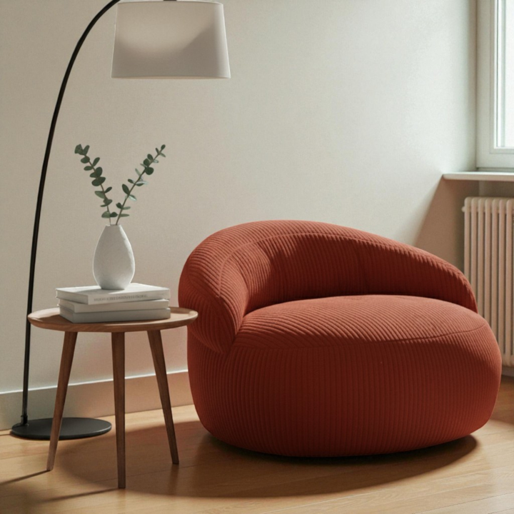 Pouf XXL Déhoussable En Velours Côtelé - 110 X 100 Cm