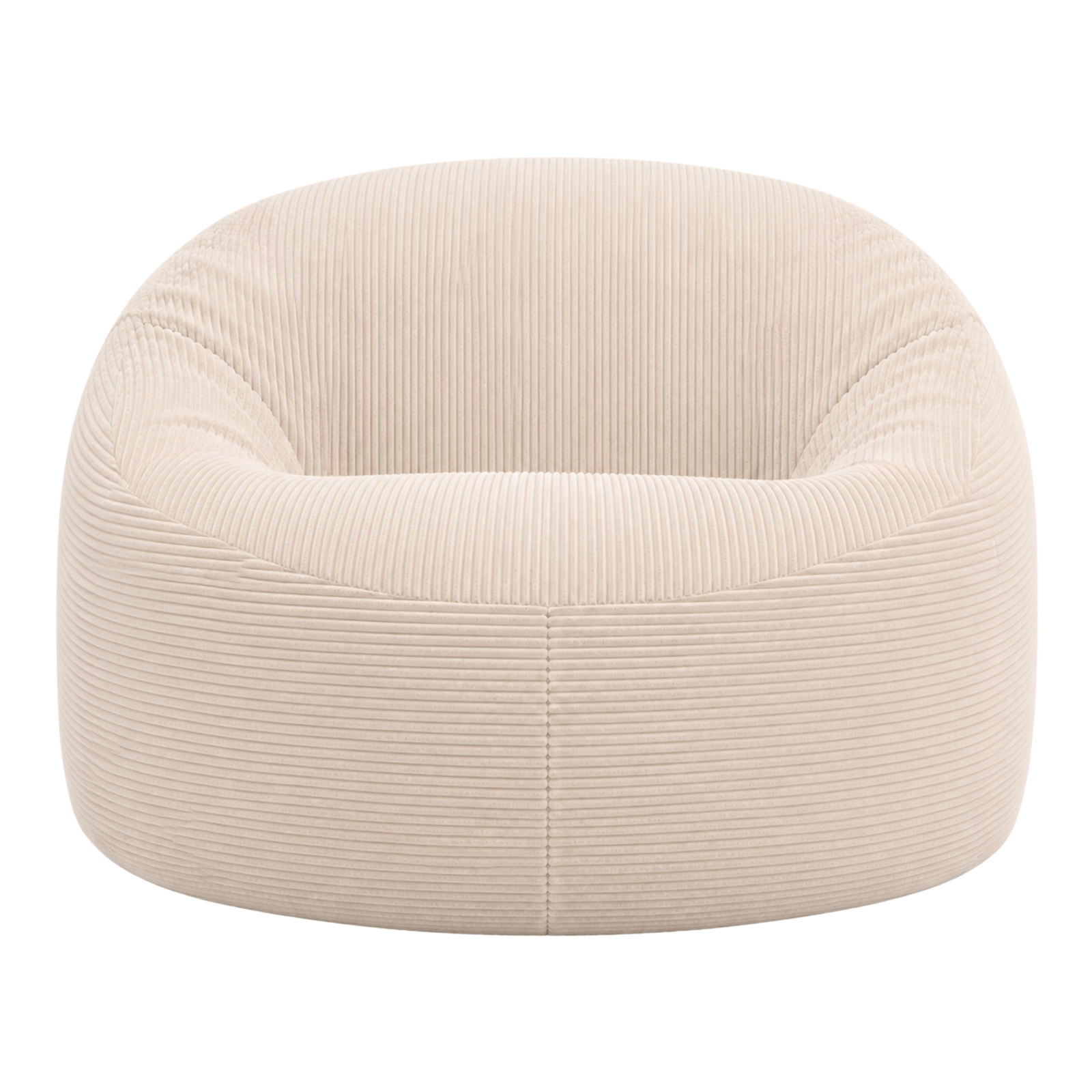 Pouf déhoussable en velours côtelé épais beige clair, forme arrondie