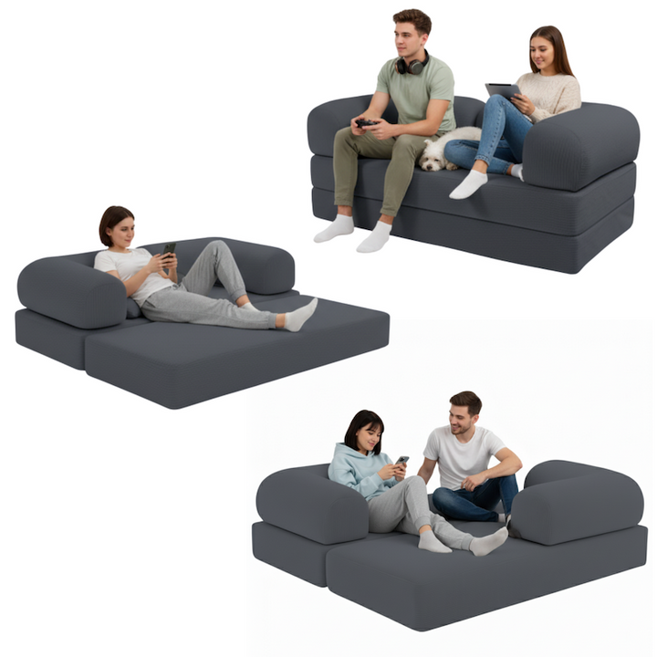 Canapé Lit Compressé Modulable 2 Places Velours Côtelé - 90 X 180 Cm