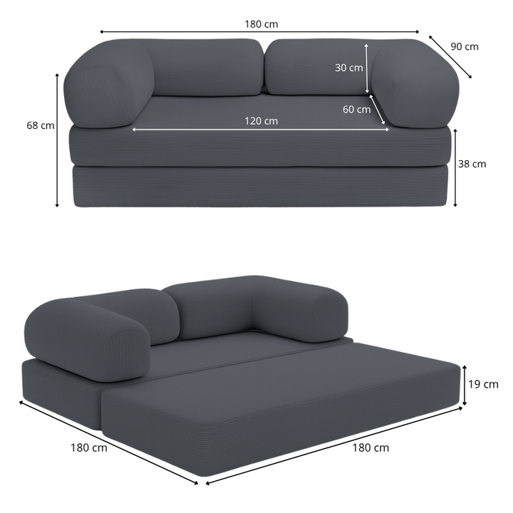 Canapé Lit Compressé Modulable 2 Places Velours Côtelé - 90 X 180 Cm