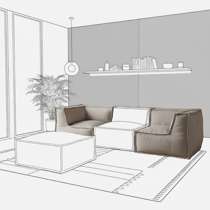 Canapé Modulable 2 Places - Effet Lin - 90x180 Cm