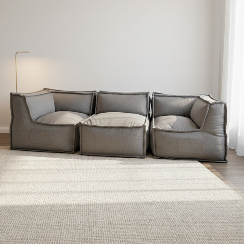 Canapé Modulable 3 Places - Effet Lin - 90x262 Cm
