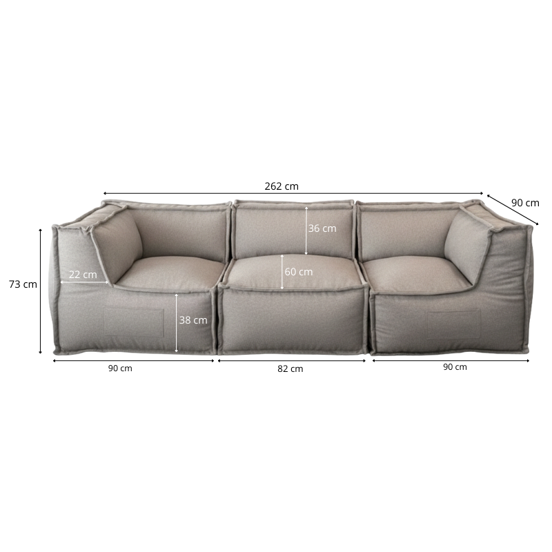 Canapé Modulable 3 Places - Effet Lin - 90x262 Cm