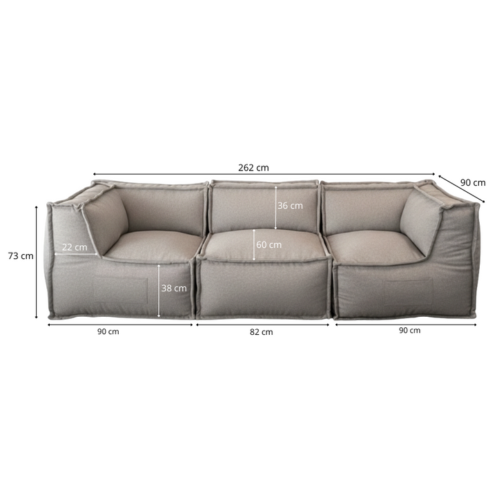 Canapé Modulable 3 Places - Effet Lin - 90x262 Cm