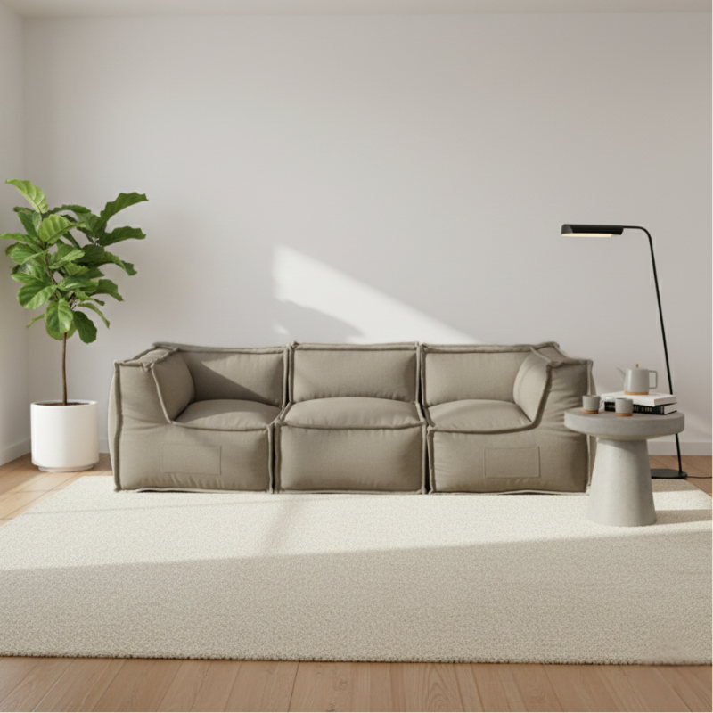 Canapé Modulable 3 Places - Effet Lin - 90x262 Cm