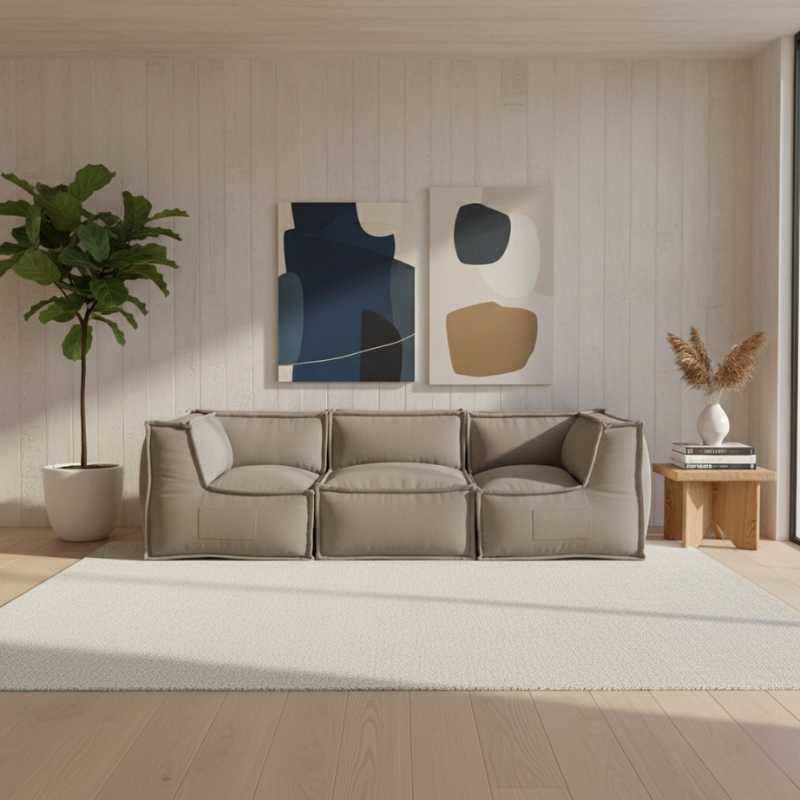 Canapé Modulable 3 Places - Effet Lin - 90x262 Cm