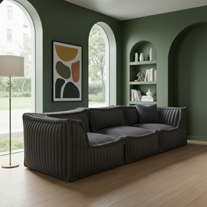 Canapé Modulable 3 Places - Fourrure Côtelée - 90x262 Cm