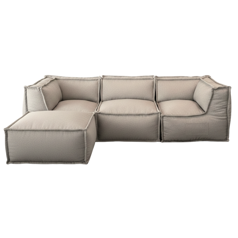 Canapé Modulable 4 Places Avec Méridienne - Effet Lin - 90x262 Cm