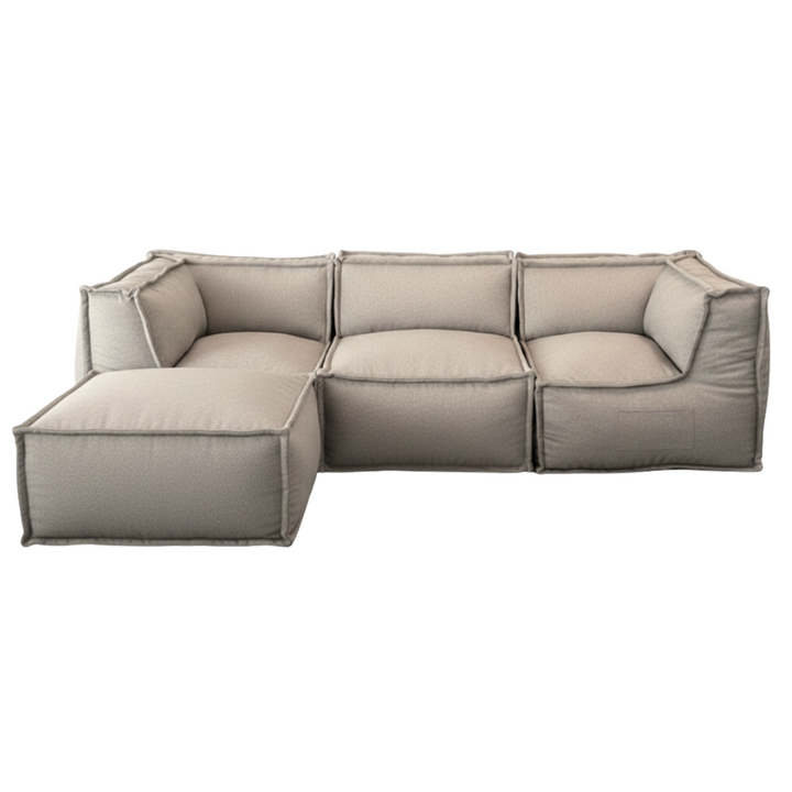 Canapé Modulable 4 Places Avec Méridienne - Effet Lin - 90x262 Cm