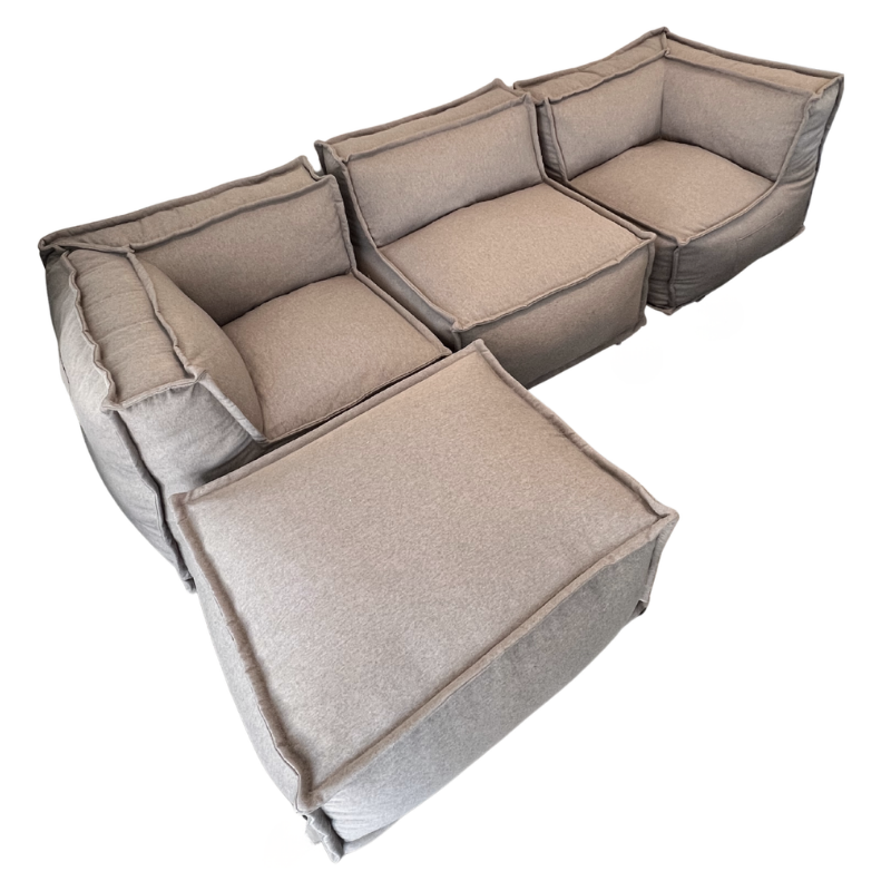 Canapé Modulable 4 Places Avec Méridienne - Effet Lin - 90x262 Cm