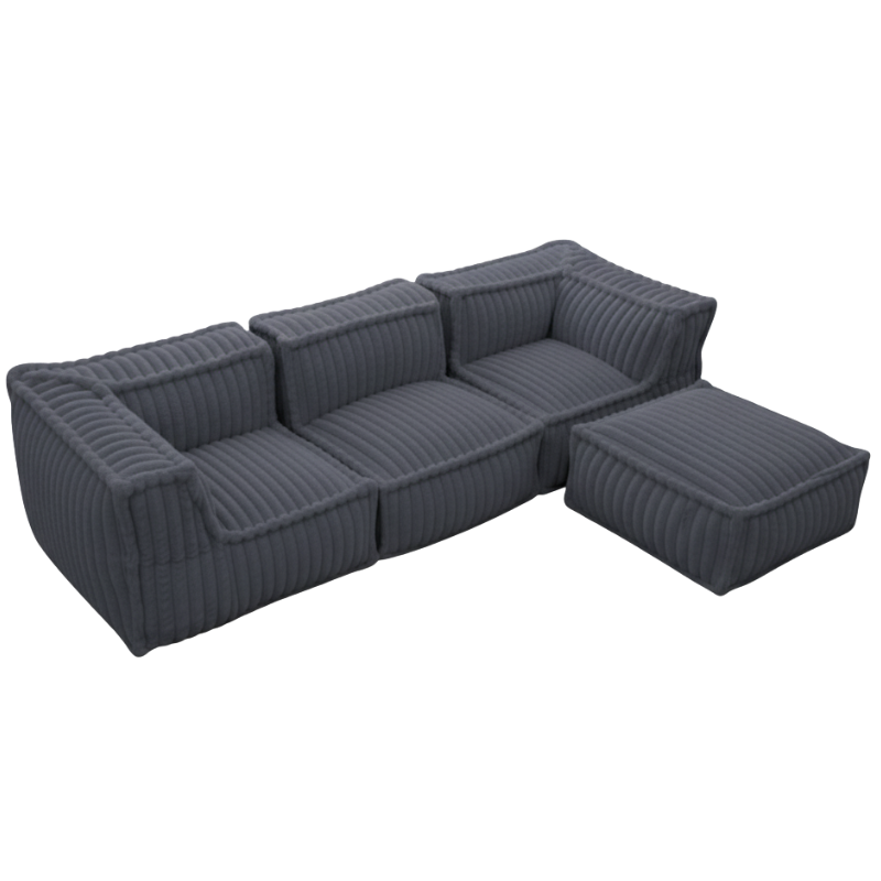 Canapé Modulable 4 Places Avec Méridienne - Fourrure Côtelée - 90x262 Cm