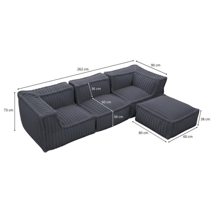 Canapé Modulable 4 Places Avec Méridienne - Fourrure Côtelée - 90x262 Cm