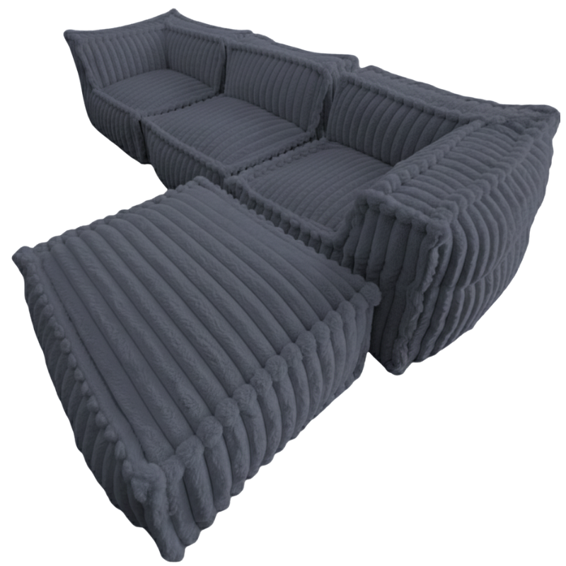 Canapé Modulable 4 Places Avec Méridienne - Fourrure Côtelée - 90x262 Cm