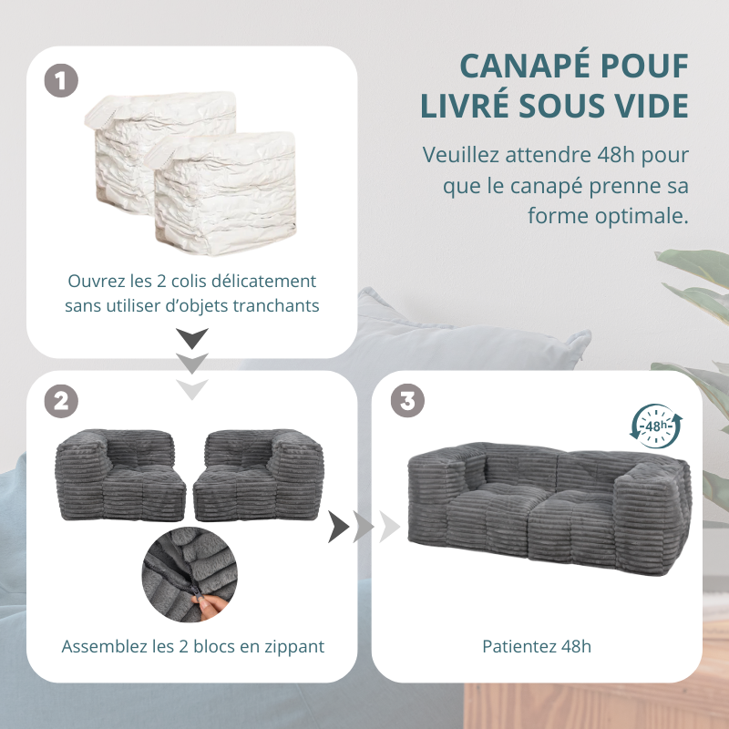 Canapé Modulable Fourrure Côtelé - 90x180 Cm