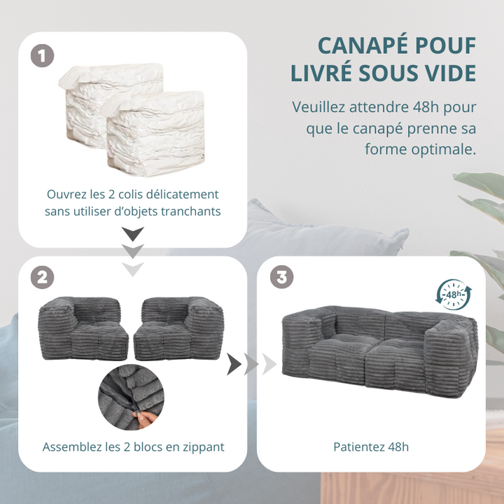 Canapé Modulable Fourrure Côtelé - 90x180 Cm
